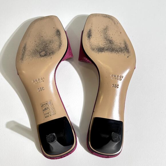 Gucci Vintage 1990s Monogram GG Logo Canvas Mule Slide heels in Plum Pink - Picture 7 of 12